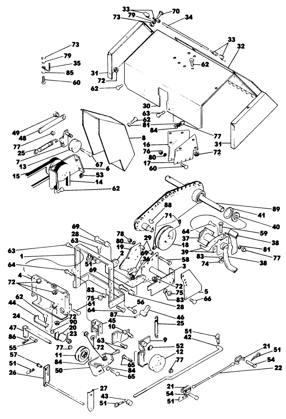 Tiller 1 Diagram and Parts List for 62542C (G00000001-G99999999)(1988) Lawn Boy Lawn Tractor